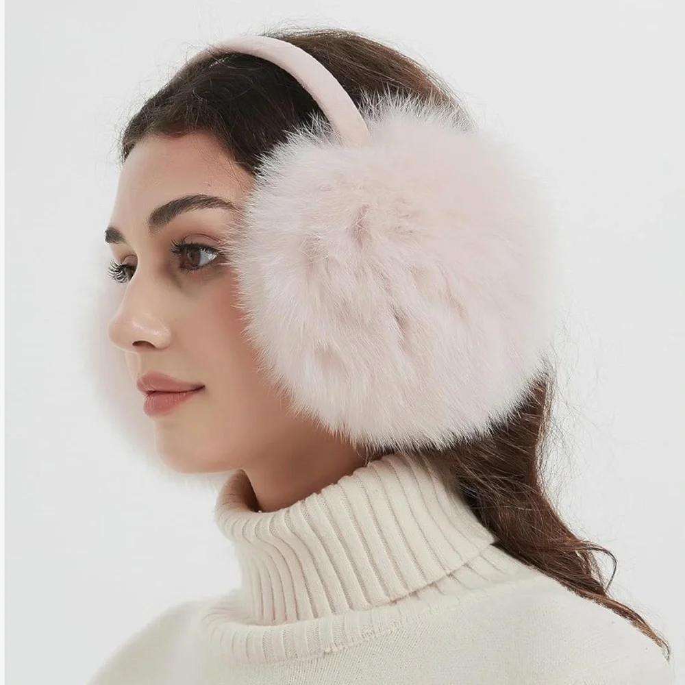 NWT $45 Bibury Fox Fur Light Blush Pink Super Fluffy Earmuffs